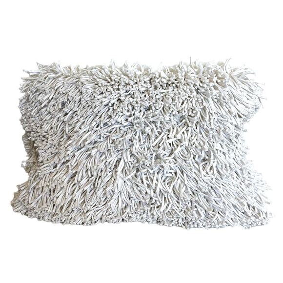Crate & Barrel Remy Boho Pillow Cover Sham 12X18 White Shag Fringe Funky Hippie - Picture 1 of 6